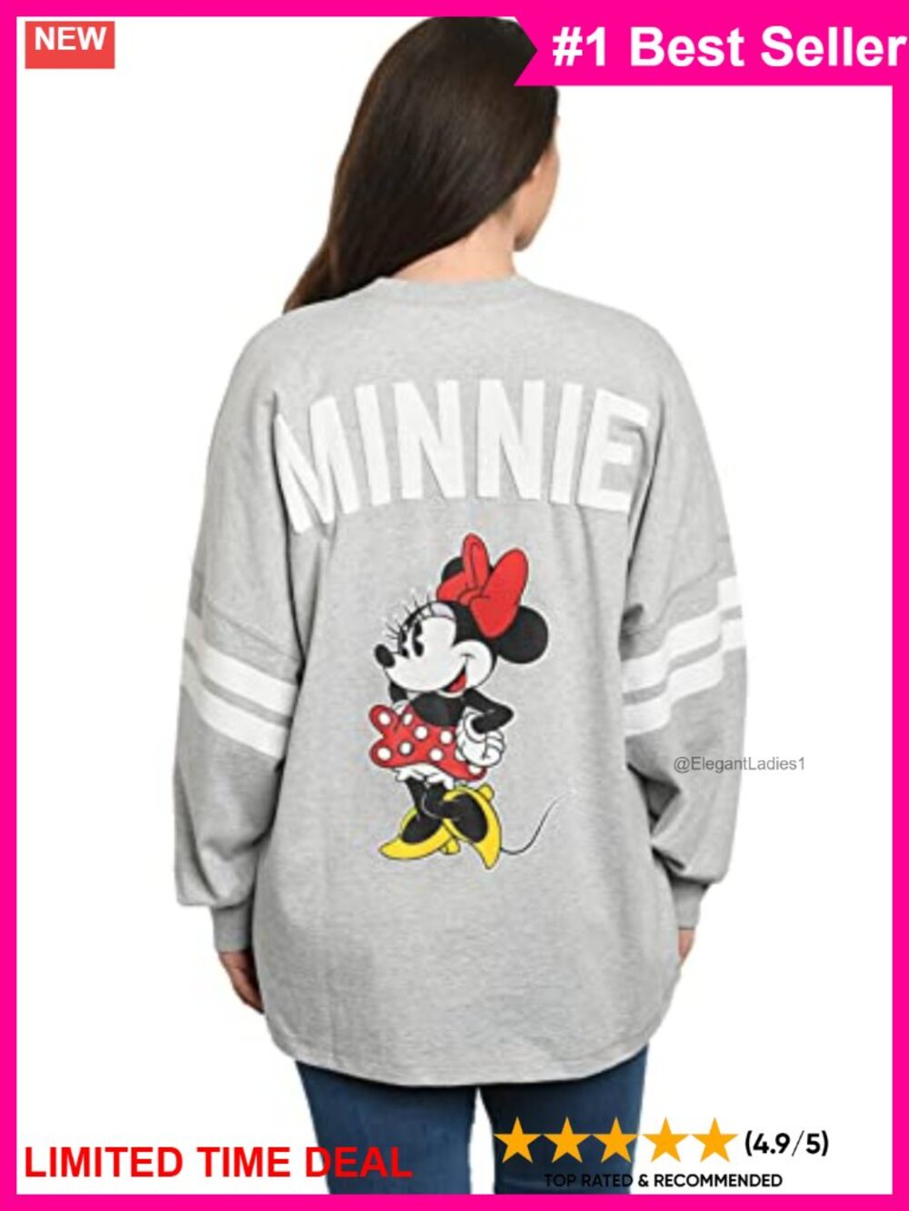 Disney Minnie Mouse Women's Long Sleeve Oversized Jersey Shirt